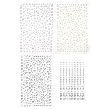 Imagem de 4 folhas de adesivos de strass e pérolas, joias de diamantes, pedras autoadesivas e cristais para maquiagem, adesivos de pedras preciosas para rosto, unhas e olhos, artesanato corporal, decorações DIY