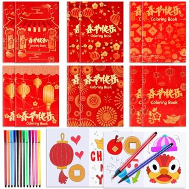 Imagem de HOWAF 12 livros de colorir de ano novo chinês a granel, ano novo lunar, página de colorir vermelha chinesa com canetas de tinta para o ano da cobra, atividades em sala de aula, sacos, enchimentos,