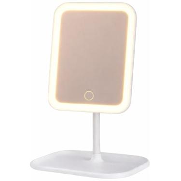 Imagem de Espelho de Maquiagem LED com Toque 3 Cores de Luz e Ajuste de Brilho, Espelho HD, Recarregável USB Portátil para Viagens e Presente(Retangular Branco)