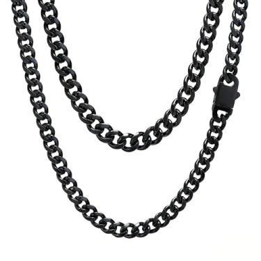 Imagem de Colar Miami Cubano para homens e mulheres banhado a ouro prata preto aço inoxidável corrente 5 mm/7 mm/8 mm/9 mm/12 mm/14 mm largura 18 a 76.2 cm fecho seguro hip hop joias presentes para homens
