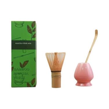 Imagem de Conjunto De Matcha Em Bambu 3 Peças Batedor De Cerâmica Colher De Chá 