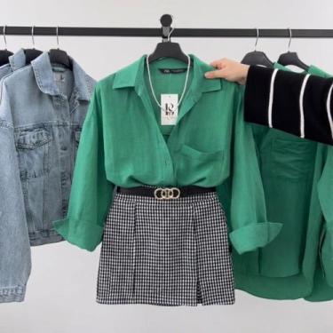 Imagem de Saia Casual Chique Preta e Branca Vichy com Fenda Cor:PretoTamanho:M -