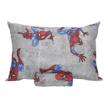 Imagem de Jogo de Lençol KazzaVip Solteiro Malha  Mista 70% Algodão 30% Poliéster Kids Marvel Spider Wall 02 Peças Cinza