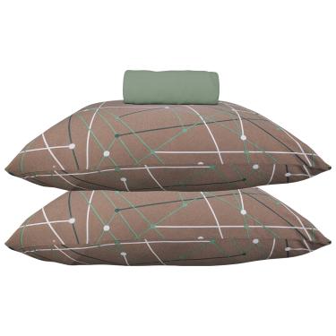 Imagem de Jogo de Cama KazzaVip Queen Malha Mista 70% Algodão e 30% Poliéster Ouro Preto 3 Peças Verde