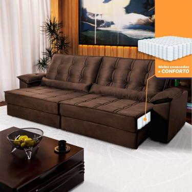 Imagem de Sofá Retrátil Reclinável 3,00m Ascari Suede Velut Marrom Molas Ensacadas - King House