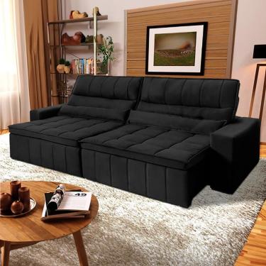 Imagem de Sofá Retrátil Reclinável Supremo 3,00m Suede Velut Preto Molas No Assento - King House