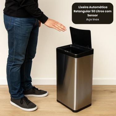 Imagem de Lixeira Automática Retangular 50l Com Sensor Em Aço Inox