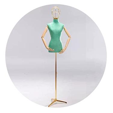 Imagem de Female Mannequin Torso Torso de manequim de busto feminino forma de vestido, exibição de modelo feminino com cabeça de metal e braço de madeira, tripé ajustável em altura (Color : Green)