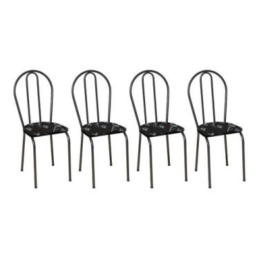 Imagem de Conjunto 4 Cadeiras Hécate Cromo Preto E Preto Flor - Artefamol