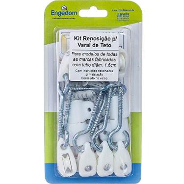 Imagem de Kit de Reposição para Varal de Teto Completo ENGEDOM 4174 - Branco - 4 Roldanas Simples e 2 Duplas com Pitões Reforçados - 4 Abraçadeiras para Tubo 5/8” - 1 Gancho - 7 Buchas 8 mm - 17 cm