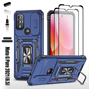 Imagem de LMDAMZ Capa resistente para Motorola Moto G Pure 2022/Moto G Power 2022, amortecedor de borracha híbrida de camada dupla de grau militar com protetor de câmera deslizante, suporte giratório de 360