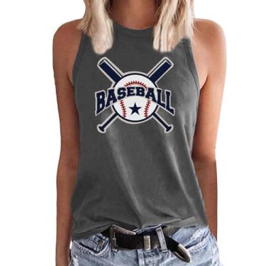 Imagem de Camisetas de beisebol femininas de beisebol com estampa de mãe e gola redonda pulôver coletes femininas regatas femininas camisetas de verão, Cinza escuro, XXG