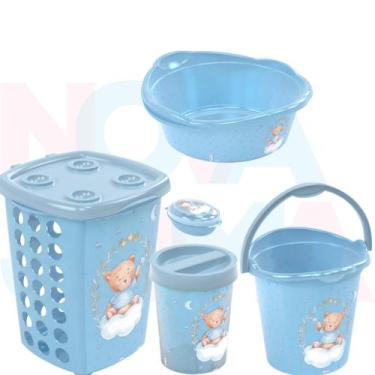 Imagem de Kit P/o Bebe Lixeira,saboneteira,cesto,balde,bacia Urso Azul - plasuti