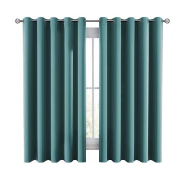 Imagem de Cortinas blackout premium LDC 153 cm de comprimento conjunto de 2 painéis - Cortinas escurecidas com isolamento térmico para janela do quarto - Cortinas com ilhós - 132 cm x 160 cm (azul-petróleo)