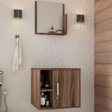 Imagem de Armário de Banheiro Olivia 1 Porta 2 Prateleiras com Espelho Nogal - P