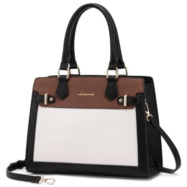 Imagem de LOVEVOOK Bolsas e bolsas para mulheres, bolsa de ombro bolsa preta e alça superior de couro PU para mulheres, Preto-branco-marrom-S, Medium