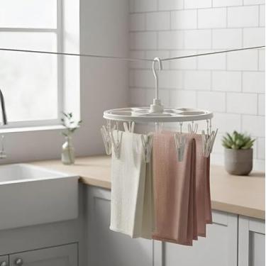Imagem de Varal de Roupas Redondo com 16 Prendedores – Suporte Giratório Dobrável, Plástico Resistente, Sortido para Secagem