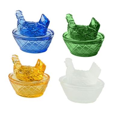 Imagem de Mini galinhas de vidro em ninhos presentes de Páscoa, mini galinha fofa e charmosa decoração de casa para decoração de presentes de Páscoa (4 peças)