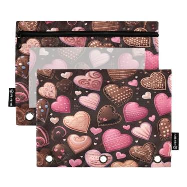 Imagem de Wassud Pacote com 2 pastas de fichário com padrão de coração de chocolate, pastas de bolso com 3 furos, organizador de fichários para casa, escritório
