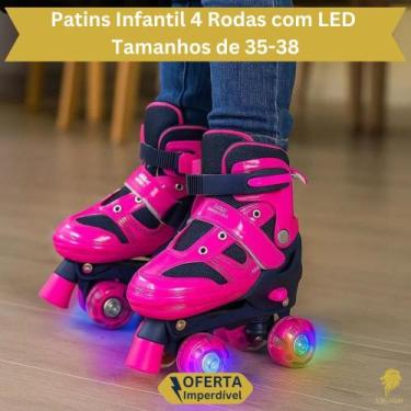 Imagem de Patins Infantil 4 Rodas com LED Tamanhos Ajustável de 3538 Diversão Lu