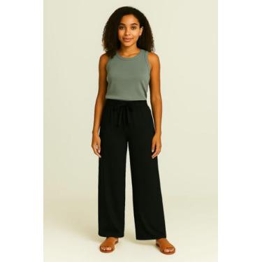 Imagem de Calça Pantalona Feminina com Forro Shorts  Malha Duna Liso e Cós de El