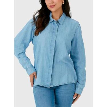 Imagem de Camisa Jeans Manga Longa Malwee 1000128743 Feminina Com Botões Interno