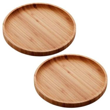 Imagem de Kit 2 Bandeja de Bambu Redonda 20cm Decorativa Cantinho Café Mesa Post