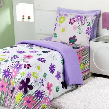 Imagem de Kit completo infantil edredom kids solteiro estampado + jogo de lençol