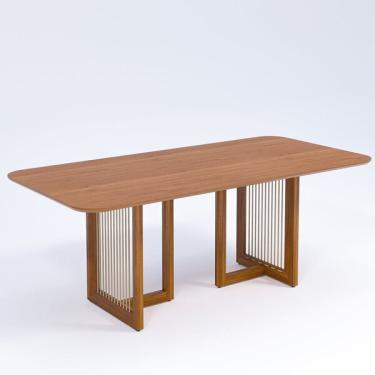 Imagem de Mesa De Jantar 6 Lugares 2,10m Tampo Mdf E Pés Madeira Maciça
