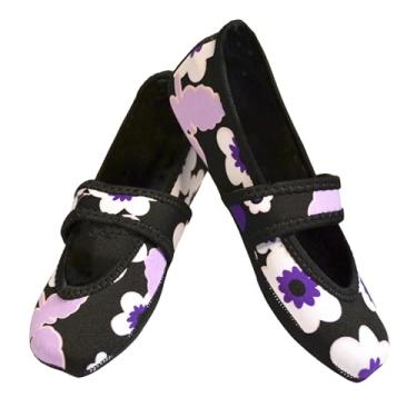 Imagem de Nufoot Pantufa feminina Betsy Lou para uso interno, Flores roxas, Medium