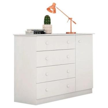 Imagem de Cômoda Sapateira Helena 4 Gavetas Branco para Quarto Infantil de Bebê 