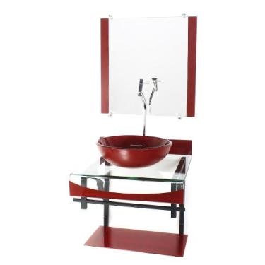 Imagem de Gabinete de vidro 40cm para banheiro curvado duplo pp cuba redonda ver