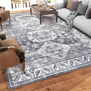 Imagem de dainslef Tapete de área, 22 x 30,5 cm, grande lavável, para sala de estar, antiderrapante, tapete estético, macio, vintage, oriental, desgastado, para quarto, sala de jantar, escritório, cinza claro