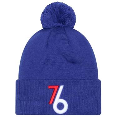 Imagem de New Era Gorro Philadelphia 76ers Blue Cuff City Edition NE24 com pompom - Boné de malha de inverno com punho da NBA Fashion