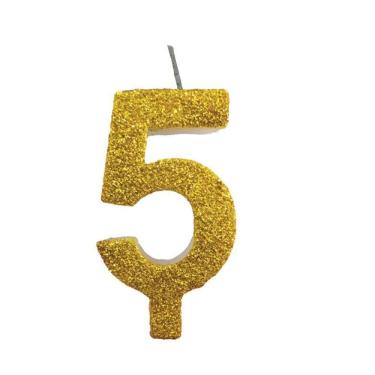 Imagem de Vela De Aniversário 5 Dourada Glitter