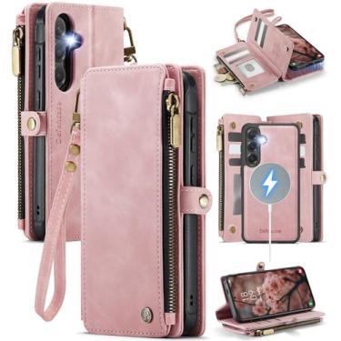 Imagem de Defencase Capa carteira magnética para Galaxy S25 FE compatível com Magsafe com bloqueio de RFID com zíper para mulheres e homens, capa removível de couro sintético para Samsung Galaxy S25 FE de 6,7