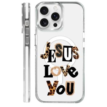 Imagem de OKBUOK Capa para iPhone 16 Pro Max [compatível com Magsafe], capa magnética transparente de silicone à prova de choque com padrão Jesus Love