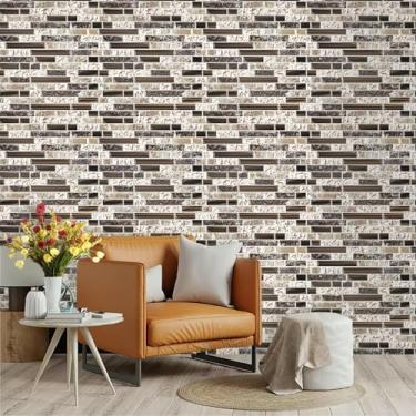 Imagem de ESSMOKO Papel de parede 3D autoadesivo impermeável PVC espesso renovação de parede decoração de fundo papel de parede padrão de tijolo 45 * 300 cm
