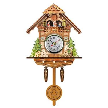 Imagem de RELÓGIO DE PAREDE DE MADEIRA ANTIGO CUCKOO BIRDHOUSE AUTO SWING SINO PÊNDULO DECORAÇÃO DE CASA ESTILO EUROPEU TRADICIONAL (CM003)