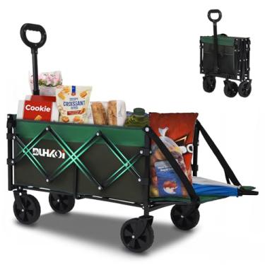 Imagem de Duhkoi Carroça dobrável com rodas, carrinho utilitário dobrável de tamanho compacto, capacidade de 172 kg para jardim, mercearia, praia, acampamento – Carrinho portátil resistente (verde militar)