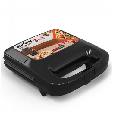 Imagem de Sanduicheira 3 em 1 SUNVIVI Preta 800W 120V Placas Removíveis Antiaderente Toque Frio