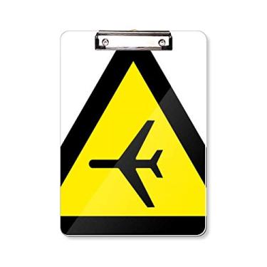 Imagem de Símbolo de aviso amarelo preto plano triângulo prancheta pasta bloco de escrita placa de apoio A4