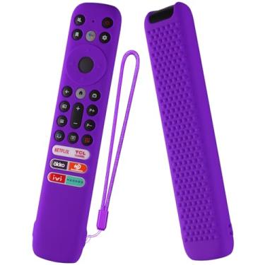 Imagem de Capa de silicone para controle remoto TCL RC902V FMR1, TCL LED Smart TV 65X925 75X925 capa de controle remoto com cordão (roxo)