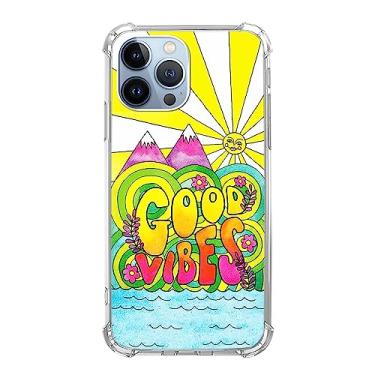 Imagem de Dawjeg Capa Hippie Good Vibes Sunshine compatível com iPhone 15 Pro Max, capa de arte psicodélica tripla para iPhone 15 Pro Max, capa protetora exclusiva de TPU