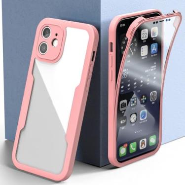 Imagem de 360 capa completa para iphone 15 14 11 13 12 mini telefone pára-choques para iphone xs xr 7 8 6s 14 15 plus capa, rosa, para iphone 11
