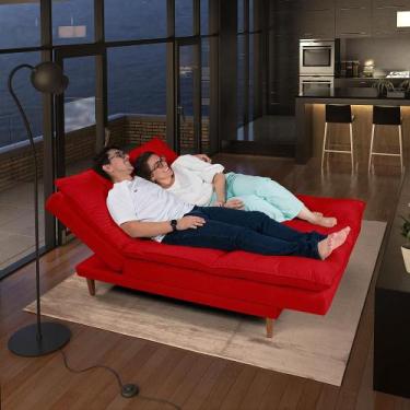 Imagem de Sofá Cama Vancouver com Banqueta Suede - Casa Imperial, Vermelho 373