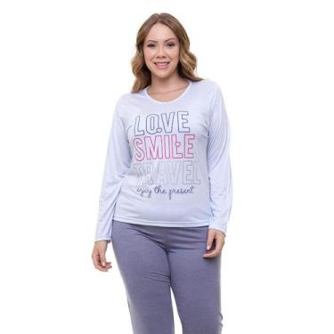 Imagem de Pijama Longo Plus Size Poliviscose Doce Luar 5221 Love, G2, Azul