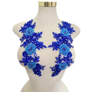 Imagem de Zbroh 1 par de apliques de strass feitos à mão vermelhos/branco//verdes/azuis, apliques de costura, pedras, acabamento de renda, acessório para roupas sociais e chapéu (azul AB)
