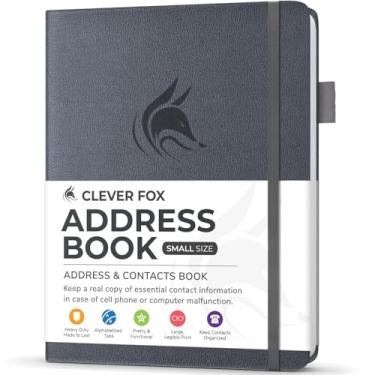 Imagem de Clever Fox Livro de endereços com abas alfabéticas – Telefone e agenda de endereços de couro PU para manter os contatos seguros, diário organizador de contatos, tamanho pequeno (10 cm x 14 cm), capa