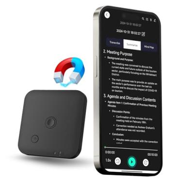 Imagem de FoCase Note AI Gravador de voz, transcrever e resumir, tradução, controle de aplicativo com chat GPT, magnético, 64 GB de memória, suporta 112 idiomas, gravador de áudio para chamadas telefônicas
